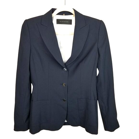 Elie Tahari Womens Wool Blazer Dark Academia Classic 6 Preppy Navy Quiet Luxury - Picture 1 of 10